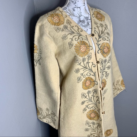 Jackets & Blazers - Vintage 1960s Boho Sweater Coat Embroidered Wool